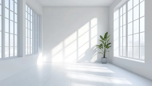 Sunlit minimalist room highlights serene indoor greenery