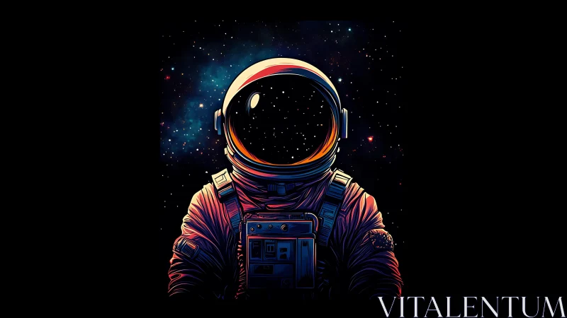 Colorful astronaut portrait in deep space on black background.