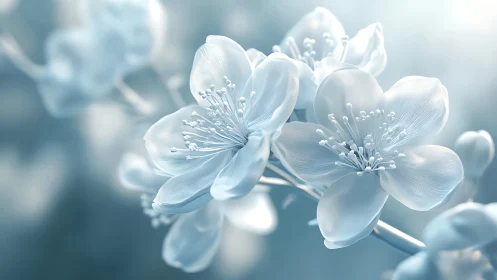 White Delicate Flower Petals with Intricate Stamen Details in Soft Focus.