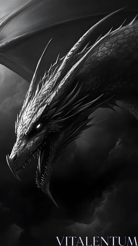 Dragon head rendered in high contrast monochrome profile