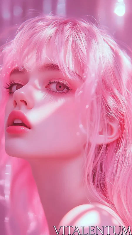 Dreamy pink portrait bathed in soft neon light glow.