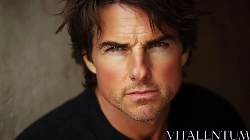 Intense male portrait shows rugged face in tight closeup