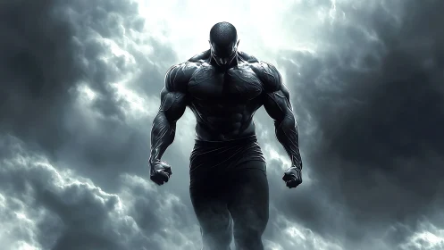 Storm-forged titan descends through swirling storm clouds.