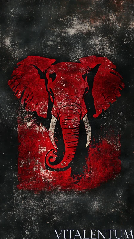 Red elephant head graphic on dark distressed background.