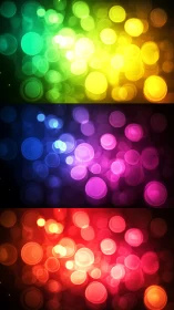Triptych bokeh spectrum glows with layered color bands.