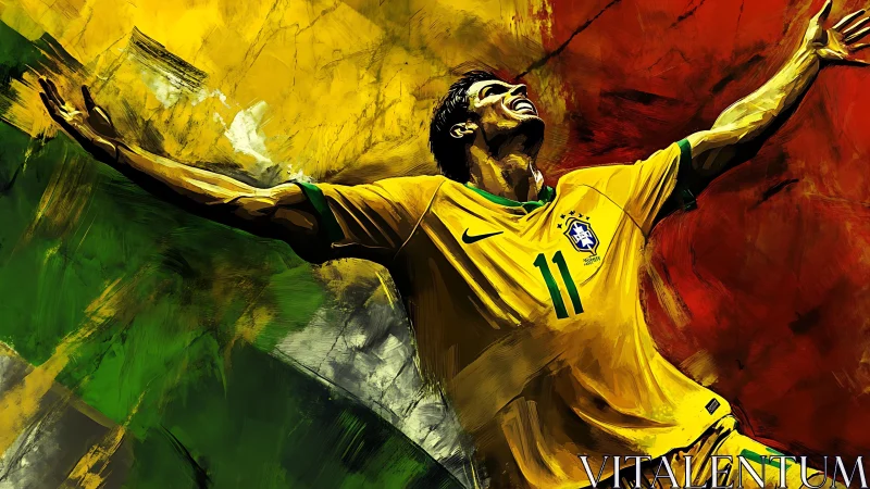 Triumphant Brazilian footballer celebrates in vivid color storm