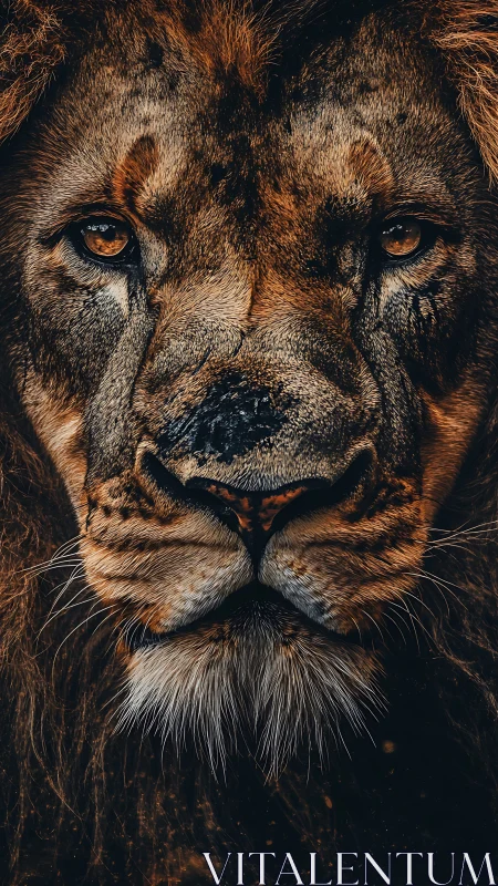 Steady lion gaze sharing quiet strength and wild warmth.