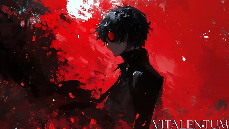 Crimson night drifter with glowing gaze in swirling paint.