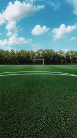 Sunlit soccer field waiting quietly for the next kickoff.