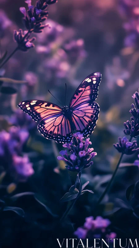 Twilight butterfly drifting gently through lavender dreams.