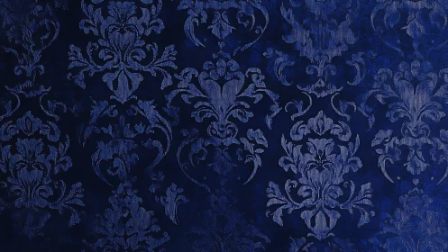 Ornate navy damask wallpaper reveals tonal jacquard texture