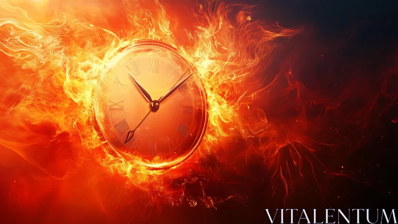 Fiery Clock Face Engulfed in Blazing Flames
