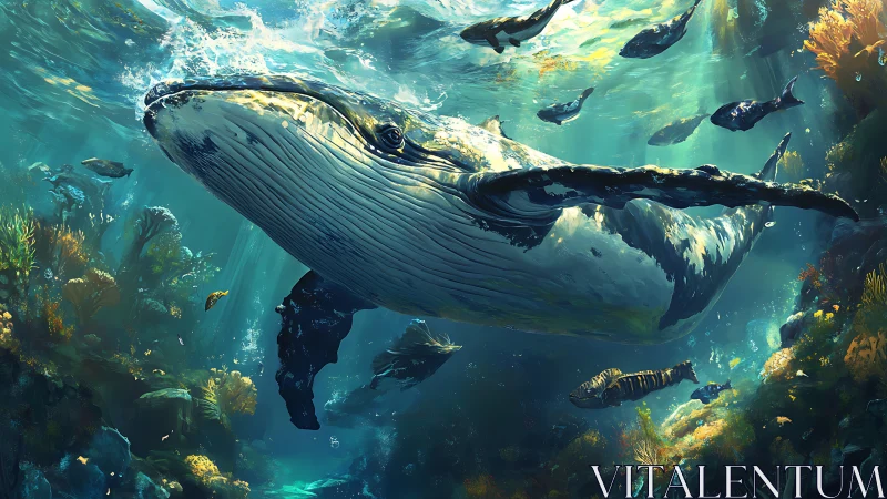 Whale choir drifts through sunlit coral cathedrals below