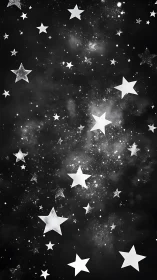 Monochrome star field with layered graphic overlays.