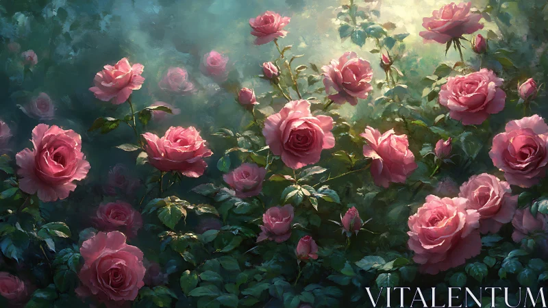 Romantic Rose Garden in Soft Morning Light