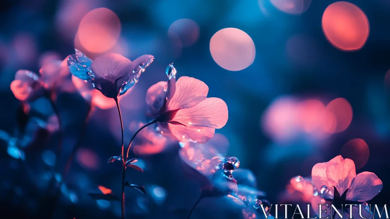 Luminescent Petals Drift Through Twilight Magic.