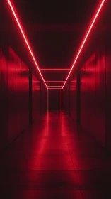 Neon red hallway glowing like a futuristic city heartbeat.