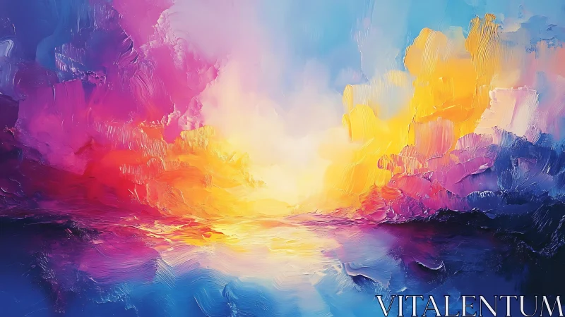 Vivid abstract seascape with glowing sunset horizon