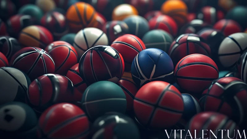 Colorful basketball pile renders rich leather textures