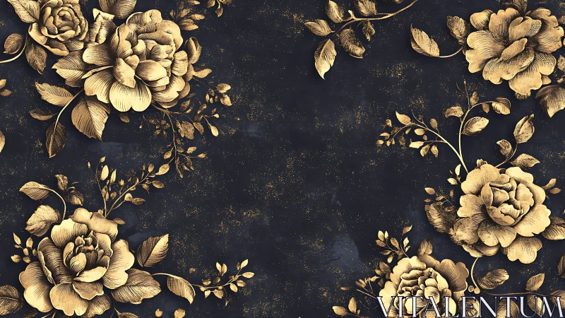 Baroque Floral Ornamentation: Gilded Botanical Composition Against Distressed Dark Background
