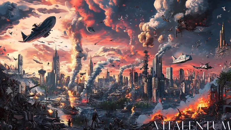 Digitally rendered cityscape depicts widespread urban warfare