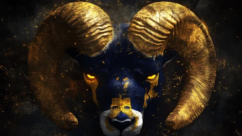Glowing ram portrait burns through darkness with fierce energy