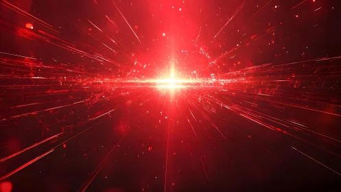 Radiant red energy burst in abstract digital sci-fi style.