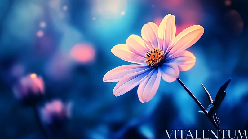 Luminous Daisy Bloom Against Soft Blue Bokeh Background