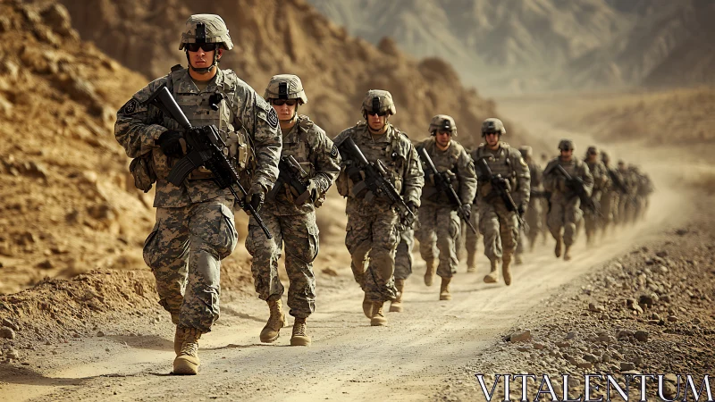 Dusty canyon footfalls echo as soldiers thread the valley