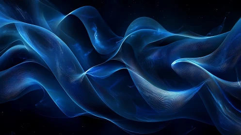 Blue light ribbons flow through deep cosmic void.