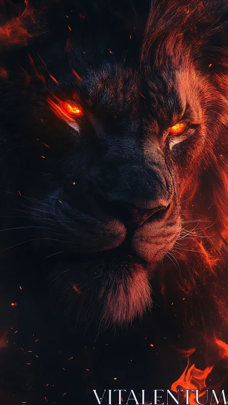 Infernal lion portrait with blazing ember eyes
