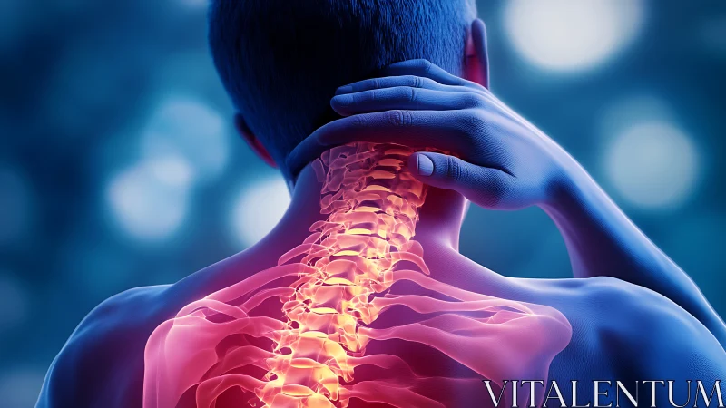 Human neck and spine highlighted to illustrate intense pain