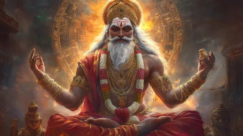 Radiant wise sage seated in glowing spiritual splendor.