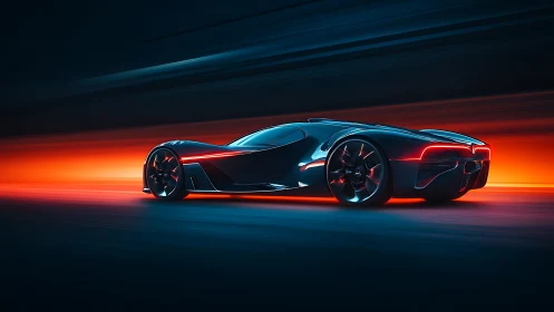 Neon hypercar streaks through a midnight inferno of speed.