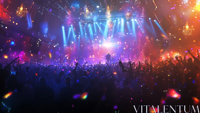 Immersive digital concert scene under multicolor stage beams