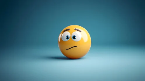 Worried 3D Emoji on Blue Background in Minimalist Digital Art.