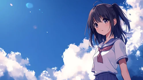 Skybound schoolgirl drifts in quiet afternoon daydreams.