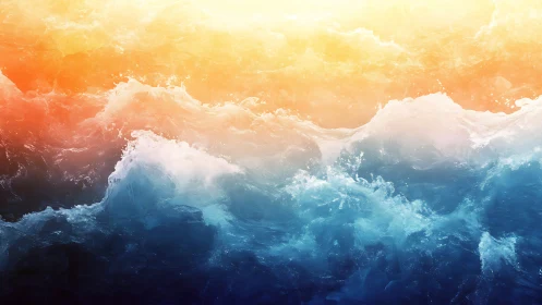 Bicolored ocean waves under diffuse golden atmospheric light