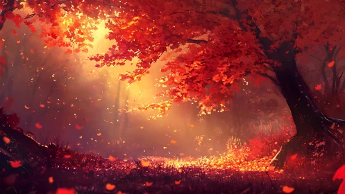 Incandescent Forest Canopy with Luminous Leaf Particles.