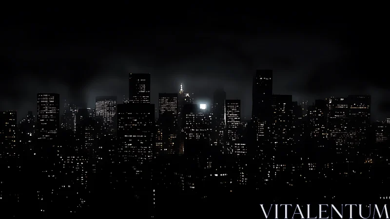 Noir skyline glows softly against the midnight horizon.