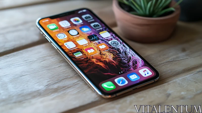 Modern iPhone Glows with Life on Wooden Workspace