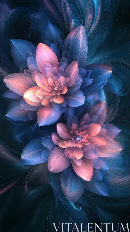Radiant pastel blossoms glow softly in a dreamy night garden