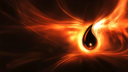 Abstract fiery energy swirl with glowing droplet centerpiece.