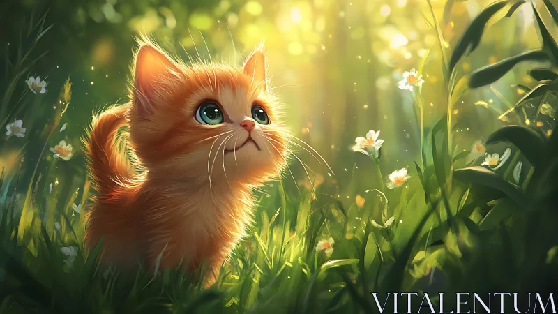 Ginger Kitten in Luminous Meadow with Ethereal Lighting