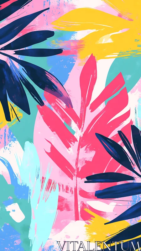 Neon jungle leaves trade whispers across a painted sky