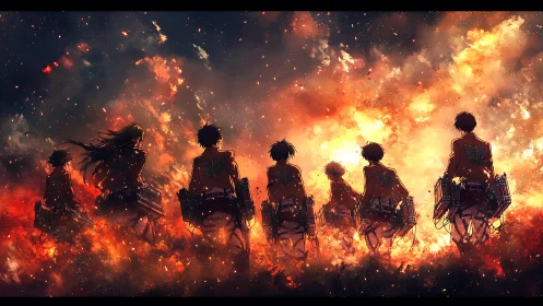 Ember-soaked cadets stride into a furnace-bright horizon