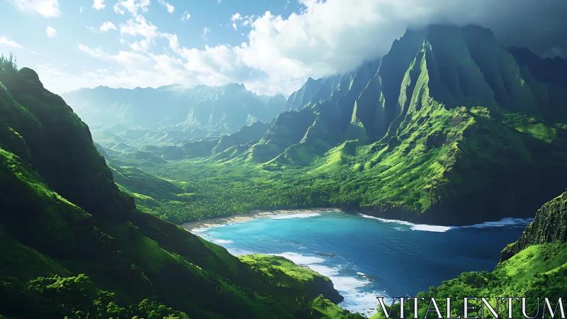 Kalalau Valley Cliffside Drainage with Basalt Formations and Turquoise Littoral