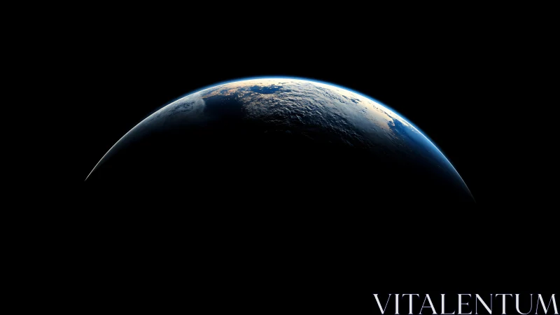 Terminator line across Earth&rsquo;s curved horizon in space.