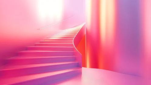 Curved Pink Staircase in Futuristic Abstract Minimalist Style.
