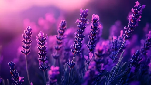 Lavender Field in Purple Twilight Light